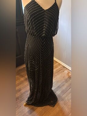 Black Beaded Evening Dress - Elegant Women's Gown